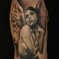 Crying angel girl tattoo