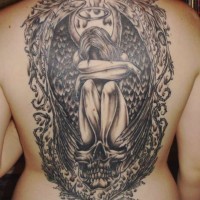Crying angel tattoo on whole back