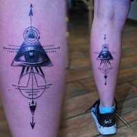 Cult style colored leg tattoo of mysterious ornaments