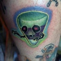 Cute colored triangle shaped monster tattoo on thigh