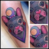 Cute coloured doggy tattoo by Keely Rutherford