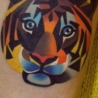 Cute coloured tiger forearm tattoo