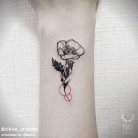 Fofo para menina como pintado por Zihwa tatuagem de flor fofa com círculos vermelhos