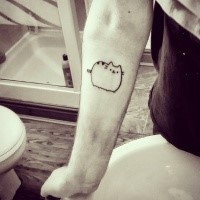 Cute for girls style black ink arm tattoo of funny cat