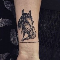 Cute illustrative style forearm tattoo of horse head