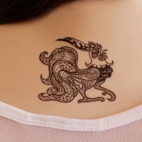 Cute ink uncolorful rooster tattoo