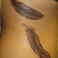 Cute little gray-ink feathers tattoo on back
