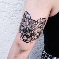 Cute looking black ink arm tattoo of sweet fox head