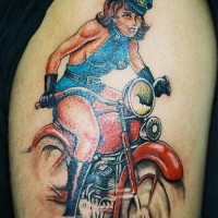 Cute motorcycle pin up girl tattoo