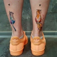 Novo estilo de escola bonito colorido tatuagem de pernas de gatos com corações