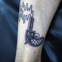 Cute old school style colored ankle tattoo of lady pistol
