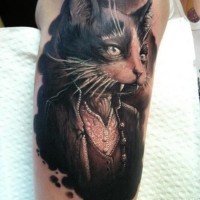 Cute portrait of a cat vampire tattoo on half sleeve