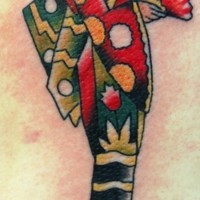 Tatuaje de geisha satisfecha con abanico pequeño