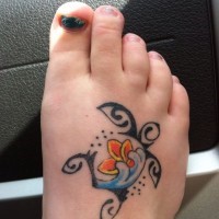 Cute turtle tattoo on right foot for girls