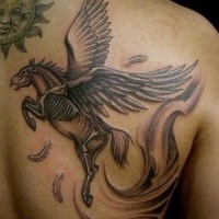 pegasus cavallo scheletro scuro tatuaggio sulla scapola