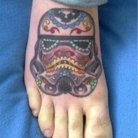 Darth Vader's helm in Mexican style colored original idea foot tattoo
