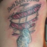 Dead before dishonor military tattoo on arm