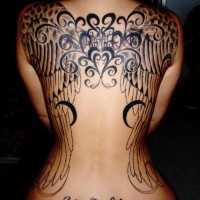 Decorative wings tattoo on back for girls