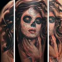 Delightful day of the dead girl with long hair tattoo