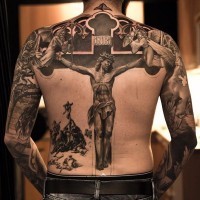 Delightful jesus crucified on a cross tattoo on whole back