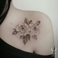 Designed by Zihwa nice looking collarbone tattoo of beautiful flowers