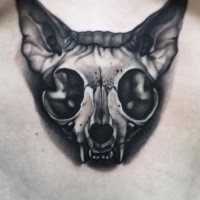 Detailed 3D style belly tattoo of cat skull