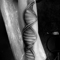 Detailed DNA chain tattoo with numbers on arm