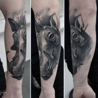 Detailed looking colored arm tattoo of detailed boar