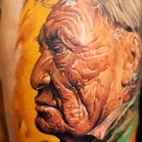 Detailed portrait of an old indian tattoo by Dmitriy Samohin