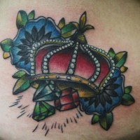 Different colored traditional style crown tattoo