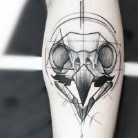Dot style black ink tattoo of animal skull