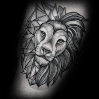 Tatuagem de tinta preta estilo ponto de cabeça de leão simples