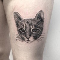Dot style cute for girls style thigh tattoo of cat head