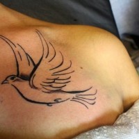 Tatuaje en el pecho, ave elegante descolorido