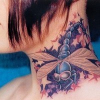 Dragonfly tattoo on neck for girls
