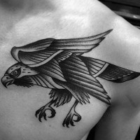 Eagle bird detailed tattoo on chest in old school style