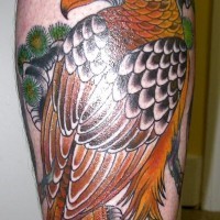 Tatuaje en la pierna, águila abigarrada