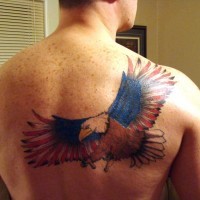 Eagle with usa flag wings tattoo on back