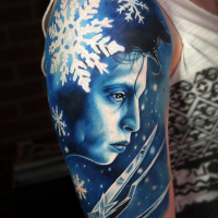 Edward Scissorhands in blue color tattoo