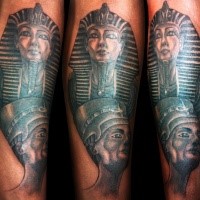 Egypt themed colored arm tattoo of Sphinx with ancient queen