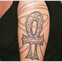 Egyptian cross ankh tattoo on shoulder