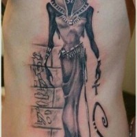 Egyptian deity bast tattoo on ribs