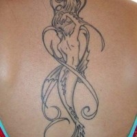 Elegant black lines mermaid tattoo on back for girls
