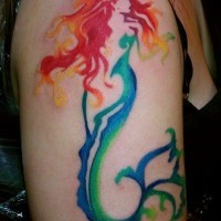 Elegant coloured watercolor mermaid tattoo on half sleeve