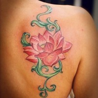 Elegant pink lotus tattoo on back for girls