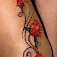 Elegant red roses tattoo on ribs