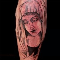 Gravur Stil schwarzes und weißes Mutter Mary Tattoo