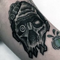 Engraving style black ink arm tattoo of zombie face