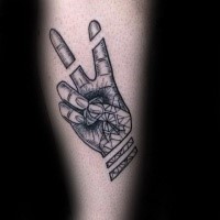 Engraving style black ink arm tattoo of human symbol
