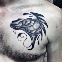 Engraving style black ink chest tattoo of demonic monster